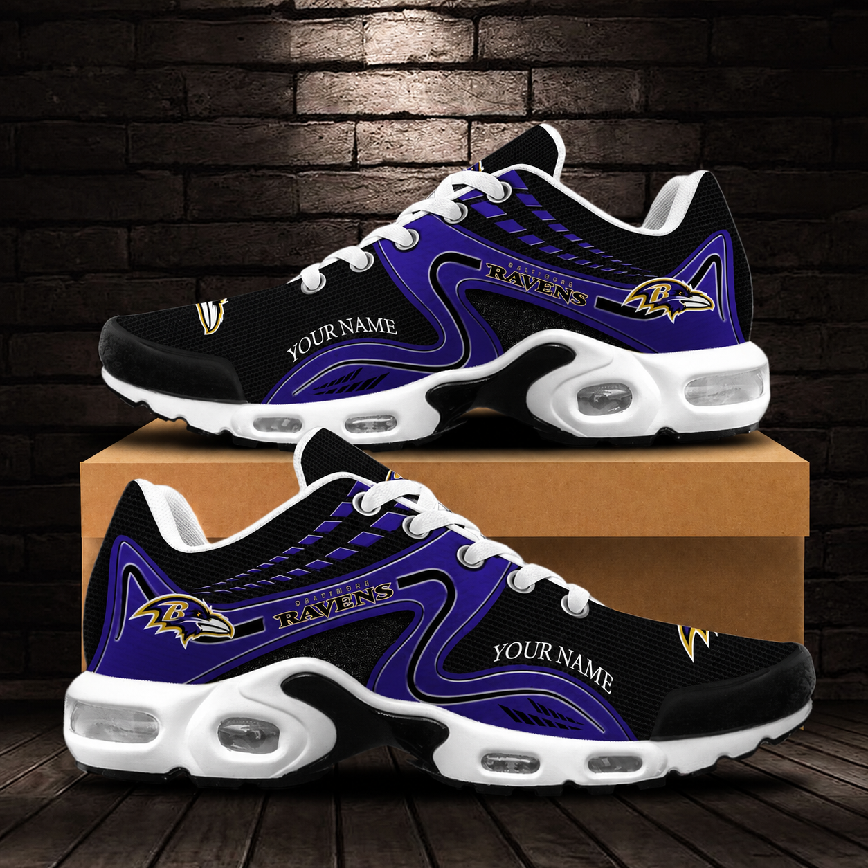 LIMITED EDITION - NEW CUSTOMIZED NFL28 BTR BALTIMORE RAVENS AIR MAX PLUS SNEAKERS