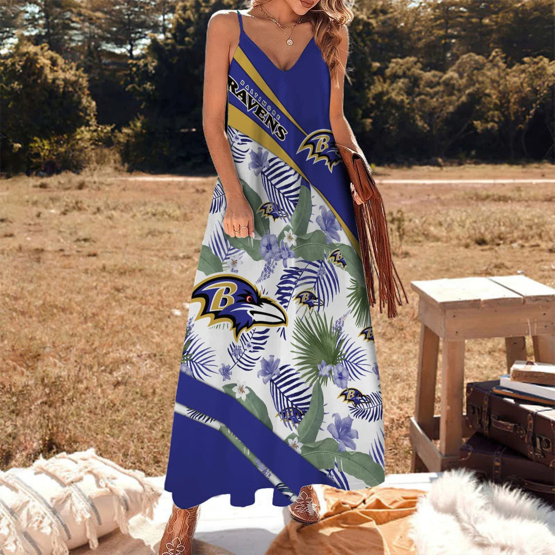 LIMITED RUN - NEW CUSTOMED NFL28 BTR BT RAVENS HAWAIIAN LONG DRESS