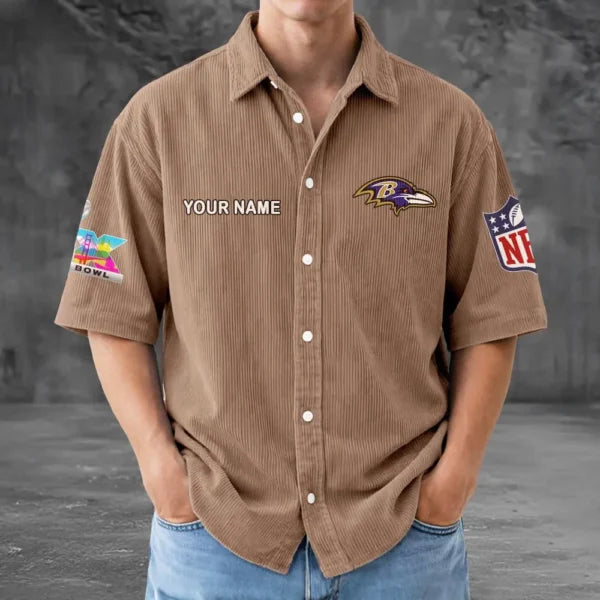 LIMITED EDITION - NEW CUSTOMIZED NFL28 BTR BALTIMORE RAVENS SEERSUCKER BUTTON SHIRT