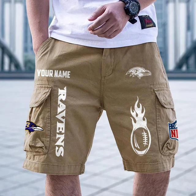[SPECIAL OFFER] NEW CUSTOMIZED NFL28 BTR BALTIMORE RAVENS CARGO SHORTS
