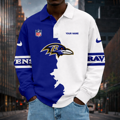 LIMITED EDITION - NEW CUSTOMIZED NFL28 BTR BT RAVENS MEN LONG SLEEVE POLO