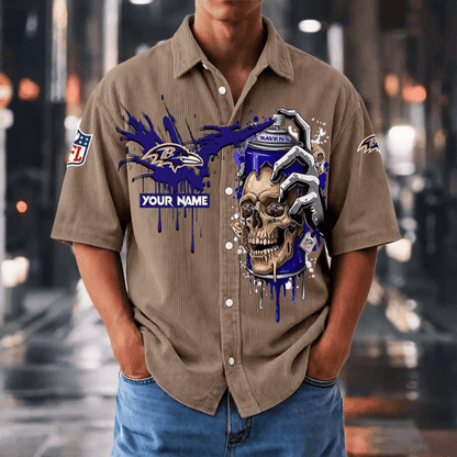 [SPECIAL OFFER] NEW CUSTOMIZED NFL28 BTR BALTIMORE RAVENS SEERSUCKER BUTTON SHIRT