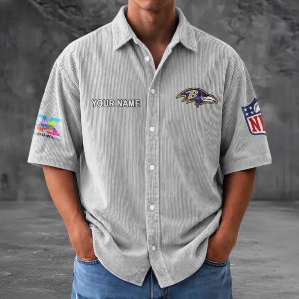LIMITED EDITION - NEW CUSTOMIZED NFL28 BTR BALTIMORE RAVENS SEERSUCKER BUTTON SHIRT