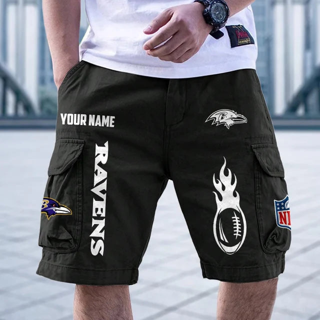 [SPECIAL OFFER] NEW CUSTOMIZED NFL28 BTR BALTIMORE RAVENS CARGO SHORTS