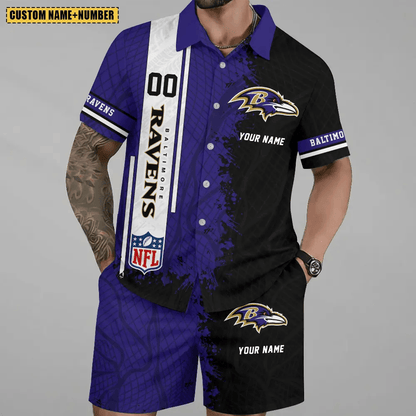LIMITED RUN - NEW CUSTOMIZED NFL28 BTR BALTIMORE RAVENS UNISEX HAWAIIAN SHIRT & SHORTS SET