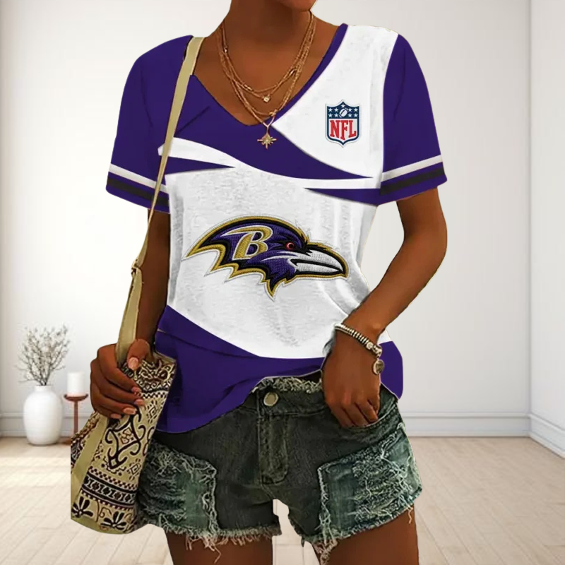 LIMITED EDITION - NEW CUSTOMIZED NFL28 BTR BALTIMORE RAVENS V-NECK FEMALE SHIRT