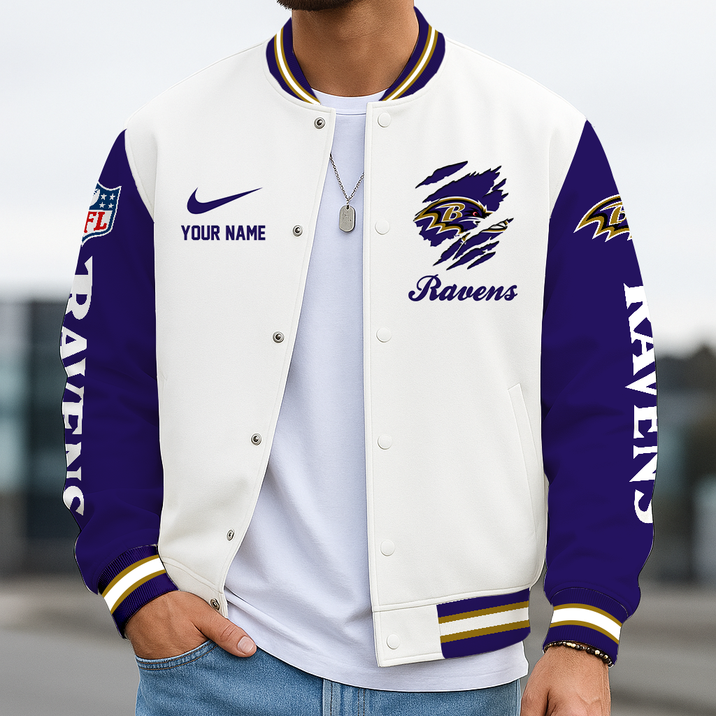 LIMITED EDITION - NEW CUSTOMIZED NFL28 BTR BALTIMORE RAVENS BASEBALL JACKET
