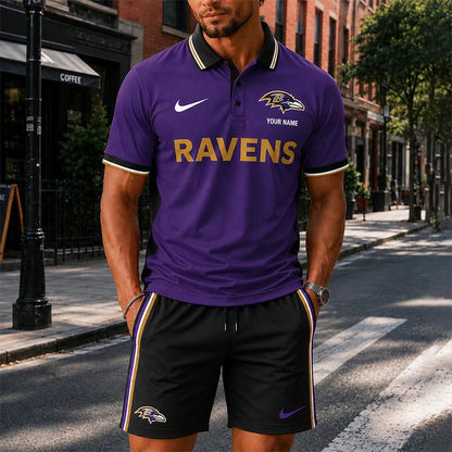 [SPECIAL OFFER] NEW CUSTOMIZED NFL28 BTR BALTIMORE RAVENS POLO SHIRT & SHORT PANTS