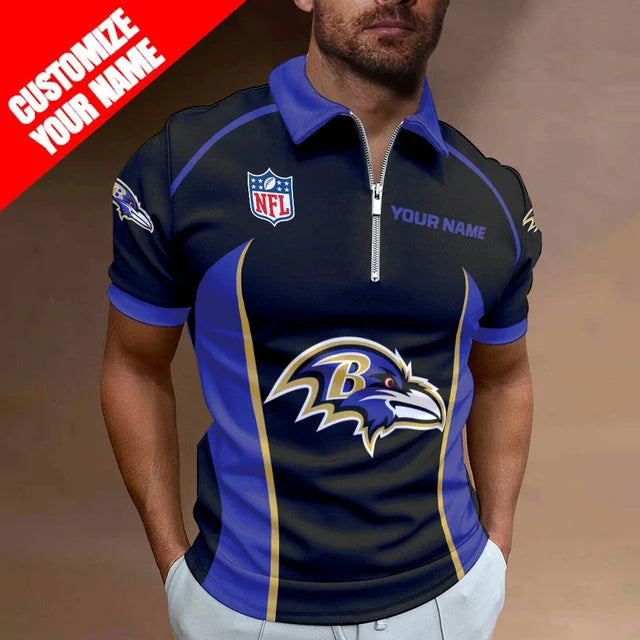 LIMITED EDITION - NEW CUSTOMIZED NFL28 BTR BALTIMORE RAVENS ZIP POLO SHIRT
