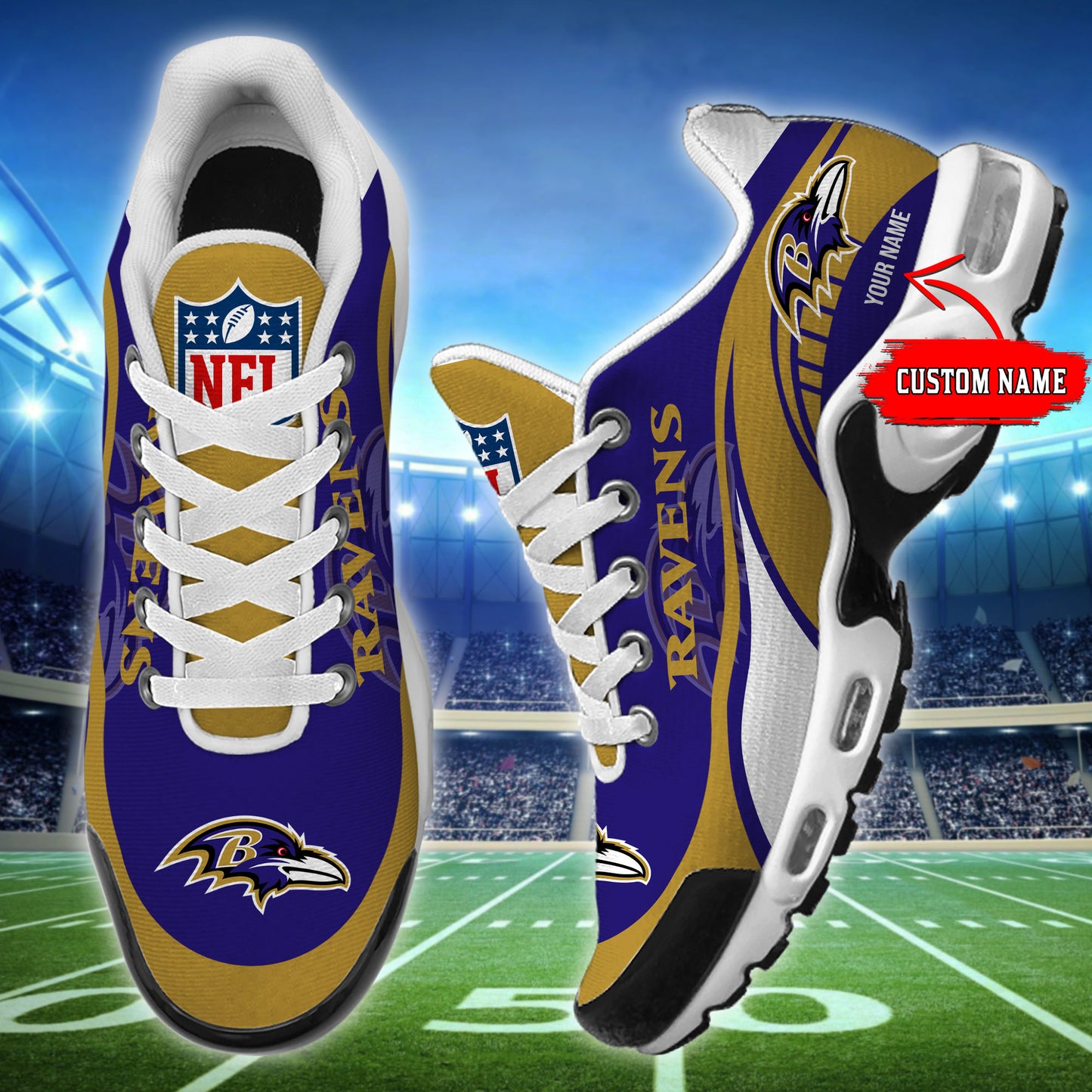 LIMITED EDITION - NEW CUSTOMIZED NFL28 BTR BALTIMORE RAVENS AIR MAX PLUS SNEAKERS