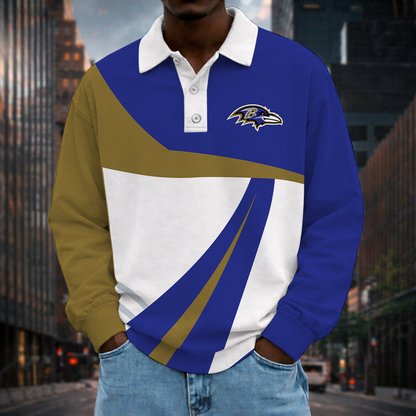 [SPECIAL OFFER] NEW CUSTOMIZED NFL28 BTR BALTIMORE RAVENS LONG SLEEVE POLO SHIRT