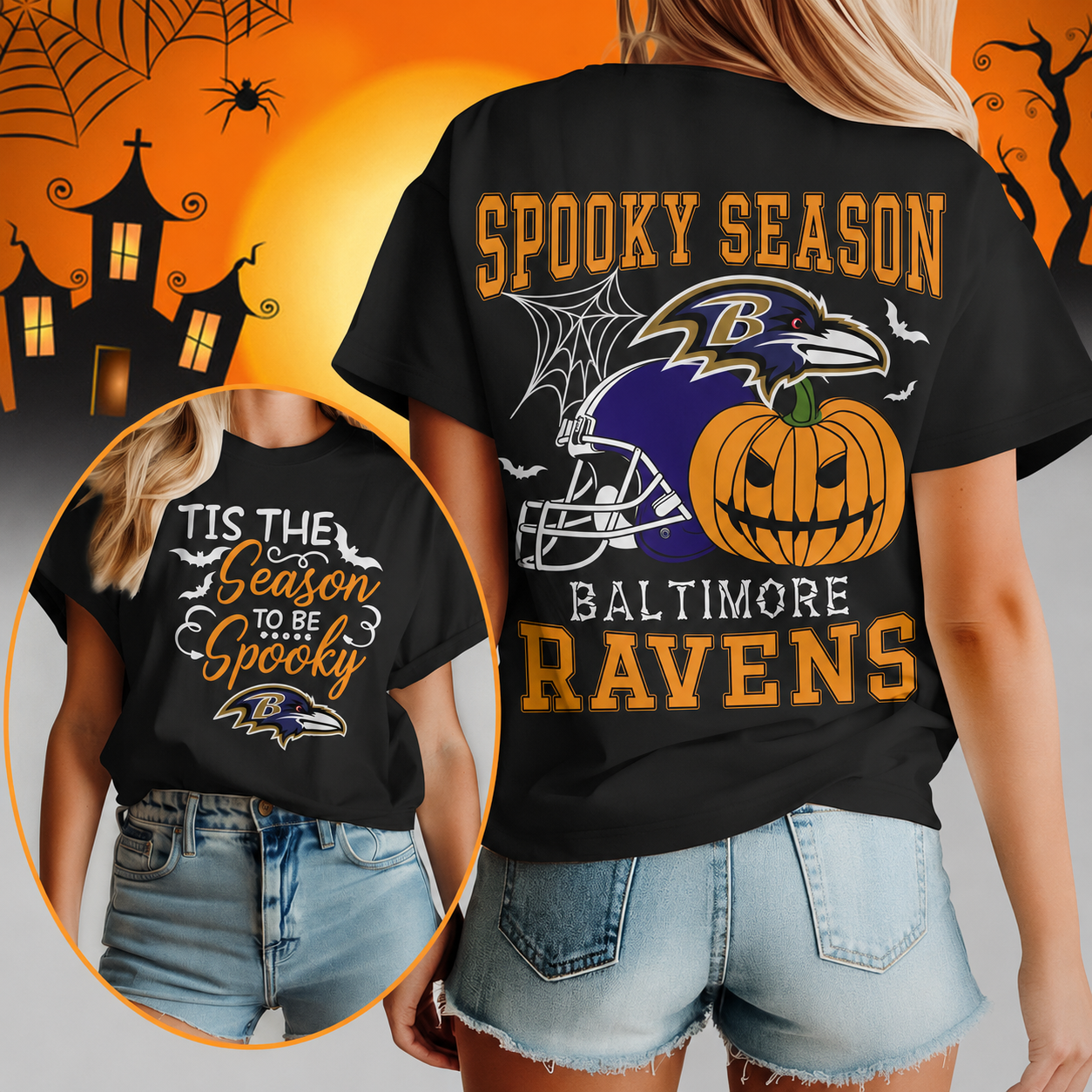 LIMITED EDITION - NEW CUSTOMIZED NFL28 BTR BALTIMORE RAVENS  HALLOWEEN T-SHIRT, HOODIE & ZIP HOODIE