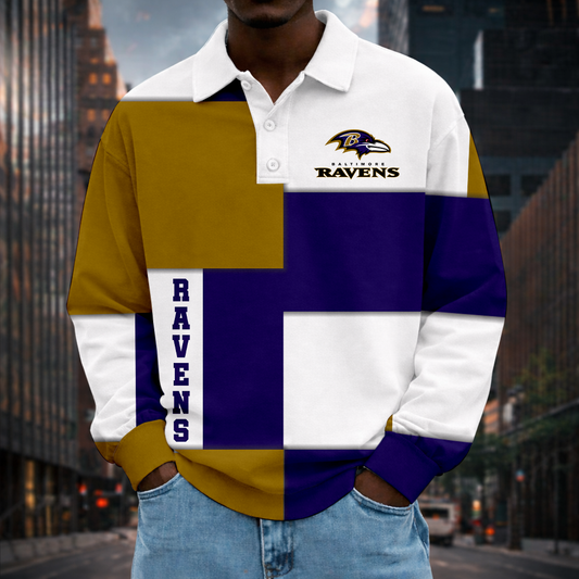 LIMITED EDITION - NEW CUSTOMIZED NFL28 BTR BALTIMORE RAVENS MEN LONG SLEEVE POLO