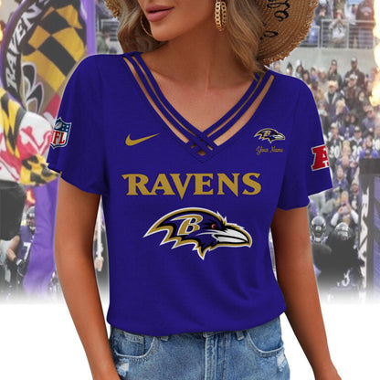 [SPECIAL OFFER] NEW CUSTOMIZED NFL28 BTR BALTIMORE RAVENS V-NECK SHIRT