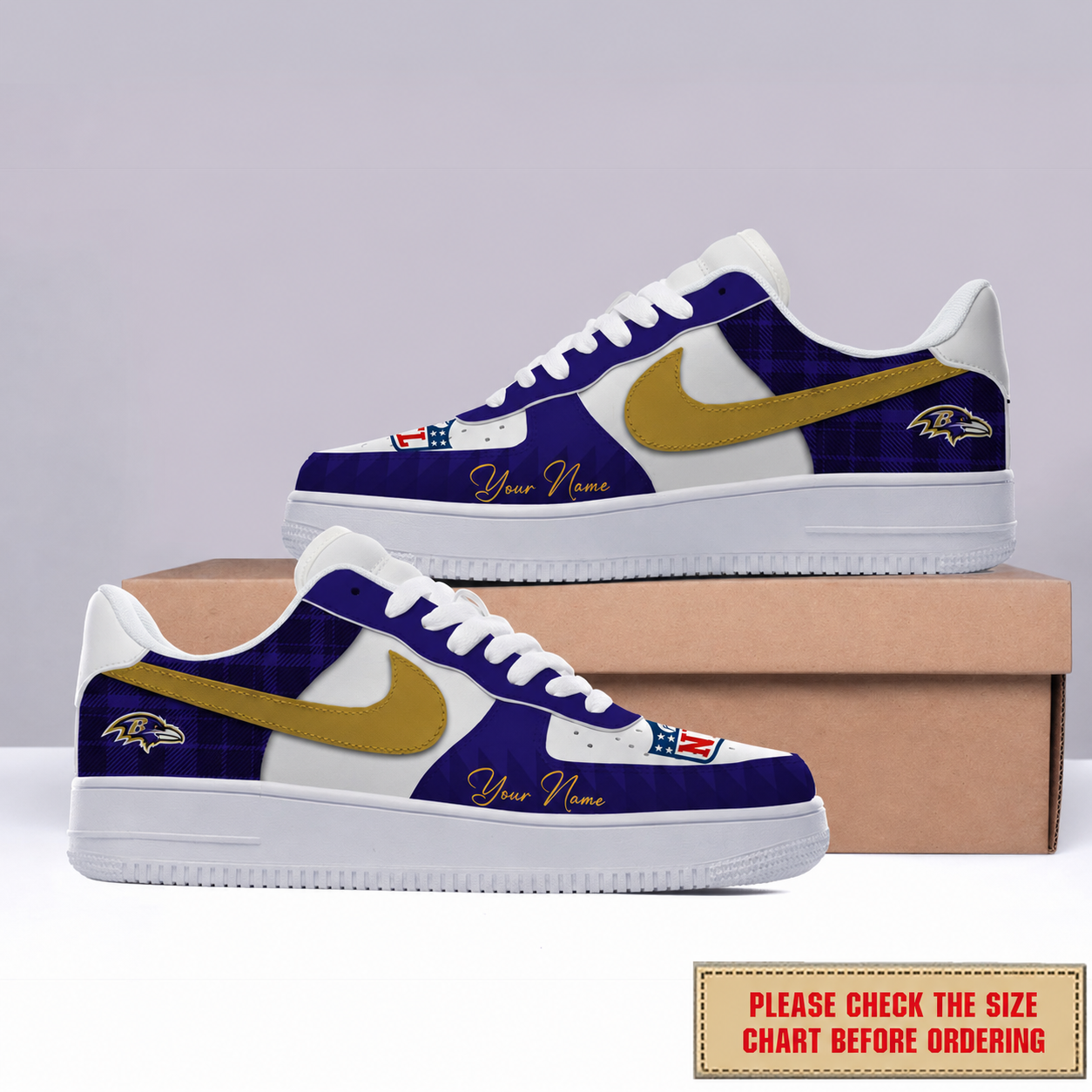 LIMITED EDITION - NEW CUSTOMIZED NFL28 BTR BALTIMORE RAVENS AF1 SHOES