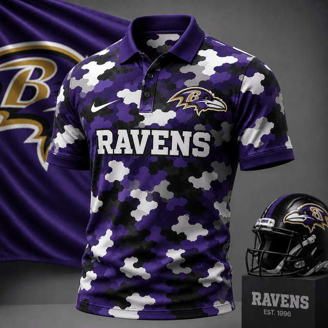 [SPECIAL OFFER] NEW CUSTOMIZED NFL28 BTR BALTIMORE RAVENS CAMO POLO SHIRT