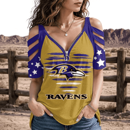 [SPECIAL OFFER] NEW CUSTOMIZED NFL28 BTR BALTIMORE RAVENS STRAPPY COLD-SHOULDER TOP