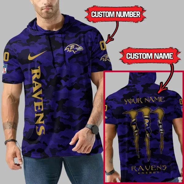 LIMITED EDITION - NEW CUSTOMIZED NFL28 BTR BALTIMORE RAVENS SHORT SLEEVE HOODIE