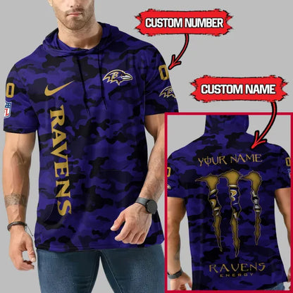 LIMITED EDITION - NEW CUSTOMIZED NFL28 BTR BALTIMORE RAVENS SHORT SLEEVE HOODIE