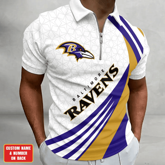 [SPECIAL OFFER] NEW CUSTOMIZED NFL28 BTR BALTIMORE RAVENS ZIP POLO SHIRT