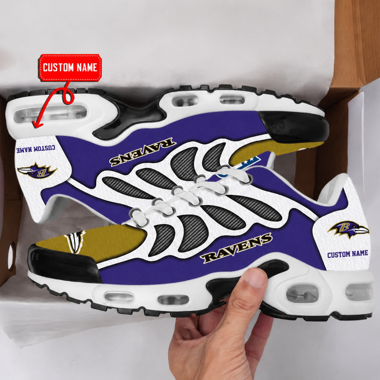 LIMITED EDITION - NEW CUSTOMIZED NFL28 BTR BALTIMORE RAVENS AIR MAX PLUS SNEAKERS