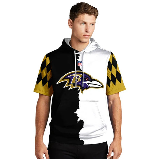 LIMITED EDITION - NEW CUSTOMIZED NFL28 BTR BALTIMORE RAVENS SHORT SLEEVE HOODIE T-SHIRT