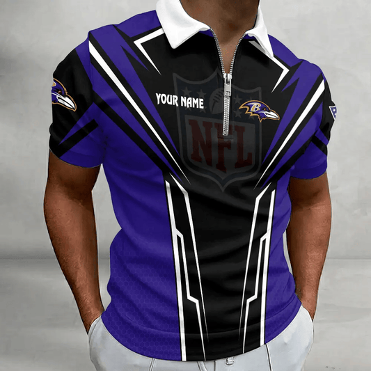 [SPECIAL OFFER] NEW CUSTOMIZED NFL28 BTR BALTIMORE RAVENS ZIP POLO SHIRT