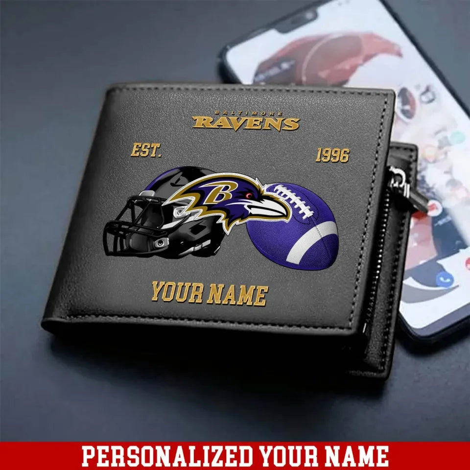 LIMITED EDITION - NEW CUSTOMIZED NFL28 BTR BALTIMORE RAVENS LEATHER WALLET