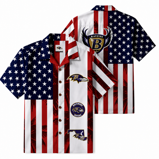 LIMITED EDITION - NEW CUSTOMIZED NFL28 BTR BALTIMORE RAVENS PATRIOTIC 250 USA HAWAIIAN SHIRT