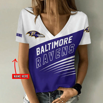 [SPECIAL OFFER] NEW CUSTOMIZED NFL28 BTR BALTIMORE RAVENS V-NECK FEMALE SHIRT