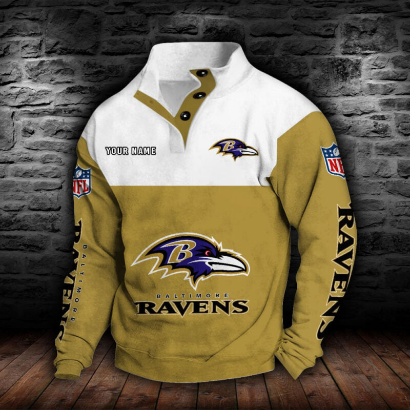 LIMITED EDITION - NEW CUSTOMIZED NFL28 BTR BALTIMORE RAVENS QUARTER-BUTTON STAND-COLLAR SWEATSHIRT