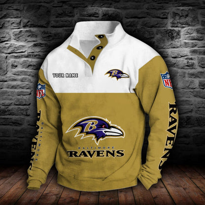 LIMITED EDITION - NEW CUSTOMIZED NFL28 BTR BALTIMORE RAVENS QUARTER-BUTTON STAND-COLLAR SWEATSHIRT