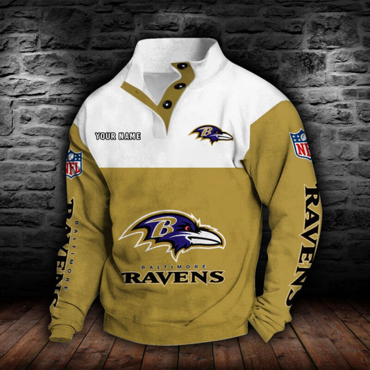 LIMITED EDITION - NEW CUSTOMIZED NFL28 BTR BALTIMORE RAVENS QUARTER-BUTTON STAND-COLLAR SWEATSHIRT