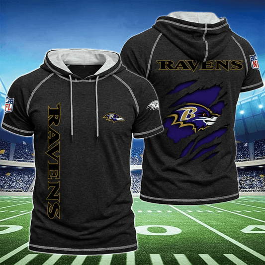 [SPECIAL OFFER] NEW CUSTOMIZED NFL28 BTR BALTIMORE RAVENS SHORT SLEEVE HOODIE