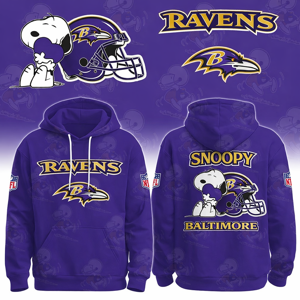 LIMITED EDITION - NEW CUSTOMIZED NFL28 BTR BALTIMORE RAVENS & SNOOPY UNISEX T-SHIRT, POLO, HOODIE & JACKETS