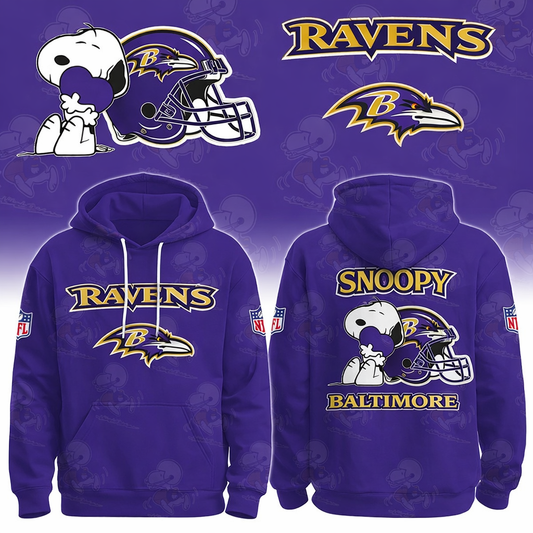 LIMITED EDITION - NEW CUSTOMIZED NFL28 BTR BALTIMORE RAVENS & SNOOPY UNISEX T-SHIRT, POLO, HOODIE & JACKETS