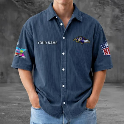 LIMITED EDITION - NEW CUSTOMIZED NFL28 BTR BALTIMORE RAVENS SEERSUCKER BUTTON SHIRT