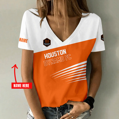 [FAN EXCLUSIVE] NEW CUSTOMIZED MLS28 HDF HOUSTON DYNAMO FC V-NECK FEMALE SHIRT