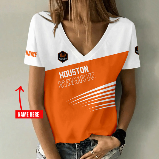[FAN EXCLUSIVE] NEW CUSTOMIZED MLS28 HDF HOUSTON DYNAMO FC V-NECK FEMALE SHIRT