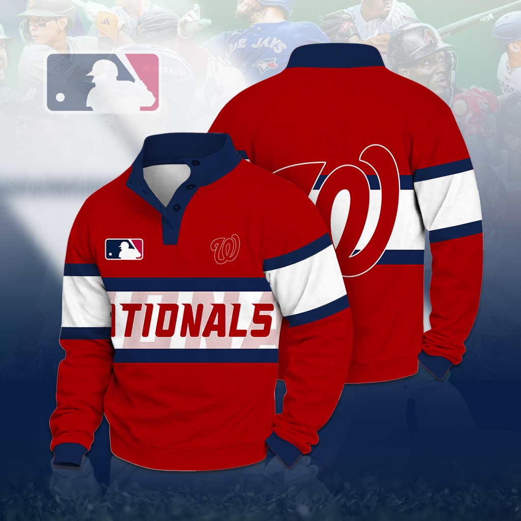 LIMITED EDITION - NEW CUSTOMIZED MLB28 WNS WASHINGTON NATIONALS BUTTON QUARTER PLACKET SWEATSHIRT