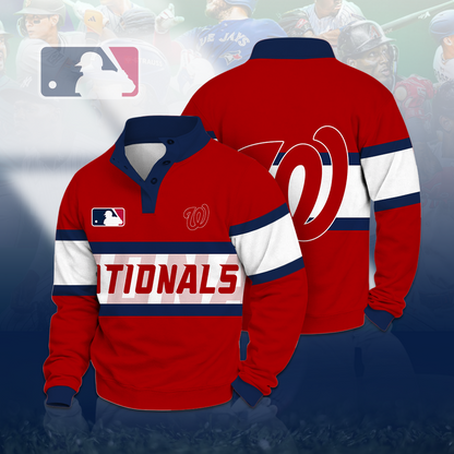 LIMITED EDITION - NEW CUSTOMIZED MLB28 WNS WASHINGTON NATIONALS BUTTON QUARTER PLACKET SWEATSHIRT