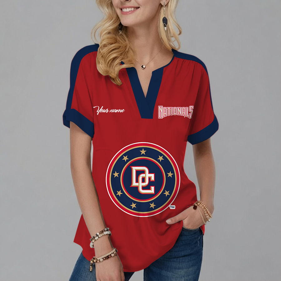 [FLASH SALE] NEW CUSTOMIZED MLB28 WNS WASHINGTON NATIONALS V-NECK FEMALE SHIRT