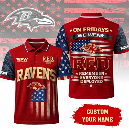 VIRAL EDITON - NEW CUSTOMIZED NFL28 BTR BALTIMORE RAVENS INDEPENDENCE DAY POLO SHIRT, ZIP POLO SHIRT & T-SHIRTS