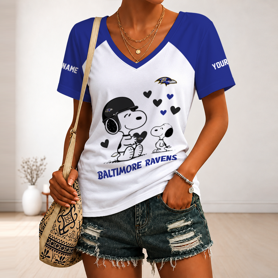 [SPECIAL OFFER] NEW CUSTOMIZED NFL28 BTR BALTIMORE RAVENS V-NECK FEMALE SHIRT
