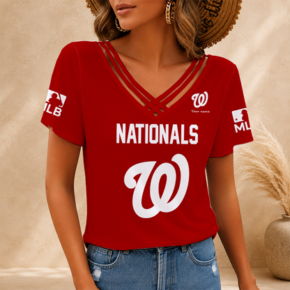 [FLASH SALE] NEW CUSTOMIZED MLB28 WNS WASHINGTON NATIONALS V-NECK SHIRT