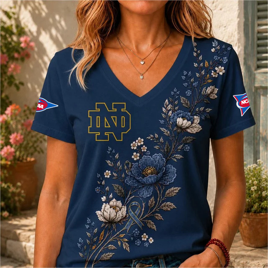 ELITE EDITION - NEW CUSTOMIZED NCAA FBS28 NFI NOTRE DAME FIGHTING IRISH V-NECK FEMALE SHIRT