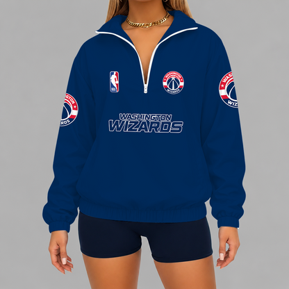 [HOT DEAL] NEW CUSTOMIZED NBA28 WWI WASHINGTON WIZARDS V-NECK ZIPPER SWEATSHIRT JACKET