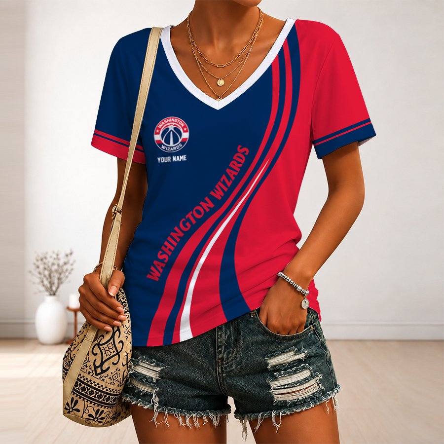 [HOT DEAL] NEW CUSTOMIZED NBA28 WWI WASHINGTON WIZARDS V-NECK FEMALE SHIRT