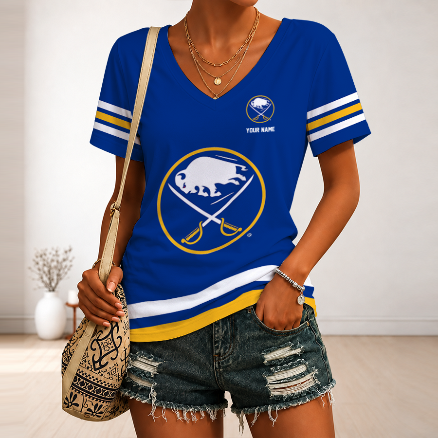 [SUPER SALE] NEW CUSTOMIZED NHL28 BFS BUFFALO SABRES V-NECK FEMALE SHIRT
