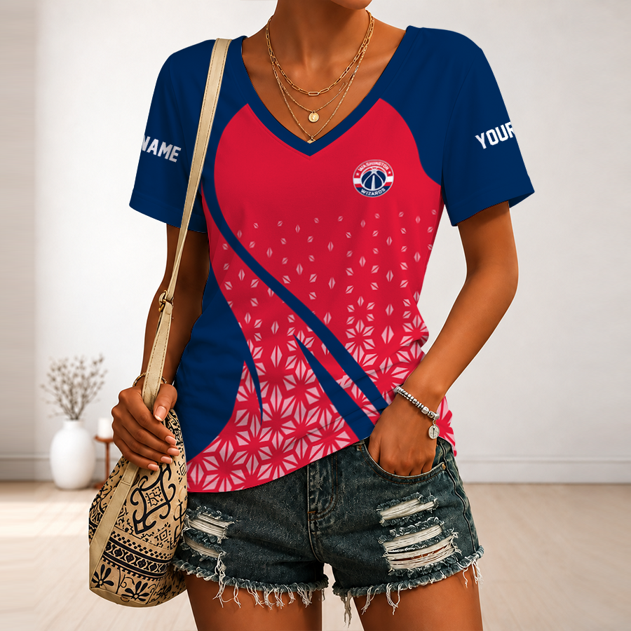 [HOT DEAL] NEW CUSTOMIZED NBA28 WWI WASHINGTON WIZARDS V-NECK FEMALE SHIRT